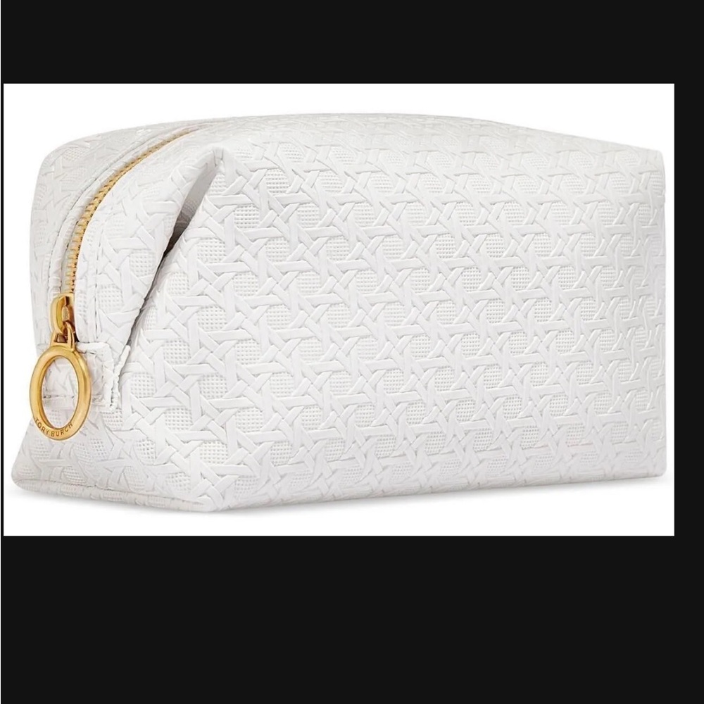 TORY BURCH GWP Elegant White Textured cosmetics bag with samples